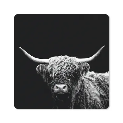 Produktbild von MuchoWow® Mauspad Mousepad Schottischer Highlander - Kuh - Schwarz - Weiß - Tiere 20x20 cm - Mousepads - Maus Mat - Pad - Mausunterlage - Desk Mat - Bureauartikeln