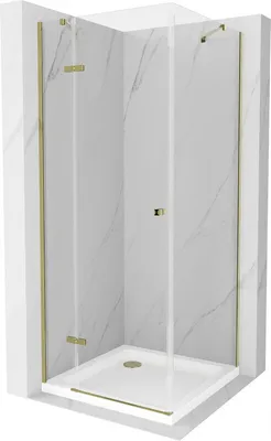 Produktbild von Mexen Roma kippbare Duschabtrennung 90 x 90 cm, Transparent, Gold + Duschwanne Flat - 854-090-090-50-00-4010