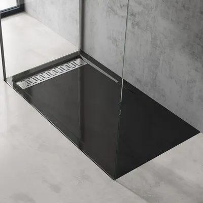 Image de doporro Receveur de Douche Noir Bac à Douche Extra Plat Rectangulaire en Acrylique 80x140x5cm + Bonde AL02 Design Xetro04
