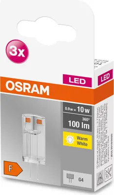 Obrázok produktu pre OSRAM BASE PIN G4 LED žiarovka 0,9 W 3-pack teplá biela ako 10 W 4058075449985