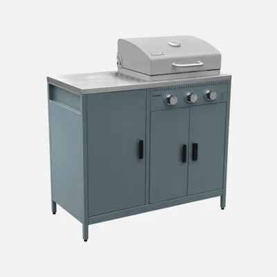 Immagine prodotto di Modulo cucina da esterno in metallo con barbecue a gas a 3 bruciatori, Blu grigio