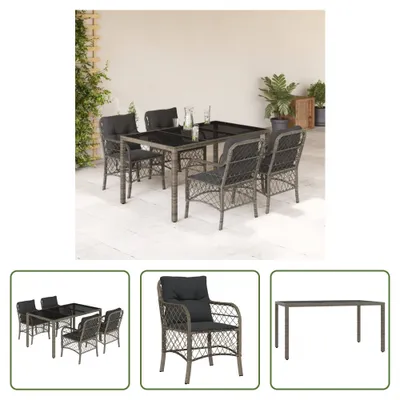 Produktbild von The Living Store 5-tlg. Garten-Essgruppe mit Kissen Grau Poly Rattan
