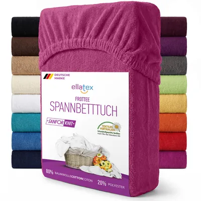 Produktbild von EllaTex Frottee Spannbettlaken 90x200 – 100x200 Baumwolle – weich, warm & elastisch, Spannbetttuch mit Rundumgummi, in Farbe: Pink