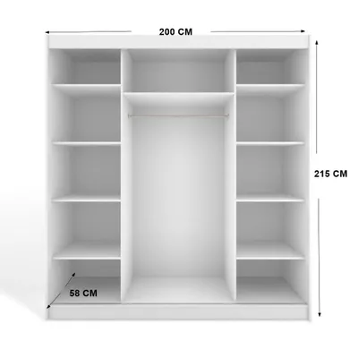 Produktbild von Easy Furniture D6 Schiebetüren Kleiderschrank 200 cm mit Spiegel - Schlafzimmermöbel, Aufbewahrung - Mehrzweckschrank - Farbe: Weiß - 3 Schiebetüren - Kleiderschrank