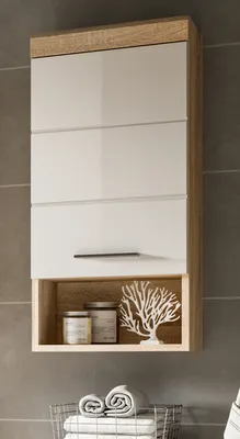 Produktbild von Bad Hängeschrank "Mambo" in weiß Hochglanz und Sonoma Eiche Badschrank 37 x 79 cm