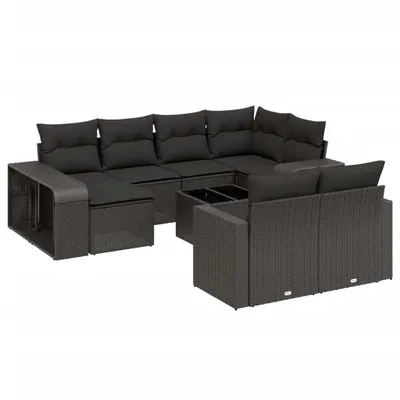 Produktbild von Gartenmöbel-Set, 11-tlg. Sofagarnitur, Poly Rattan, Hartglas-Tischplatte, UV-beständig, modulare Elemente, Schwarz