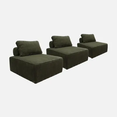 Produktbild von sweeek - 3er-Set Sessel für modulares Sofa Cordbezug - Dunkelgrün