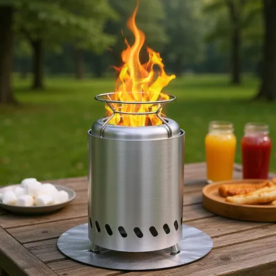Immagine prodotto di Cesto per fuoco da tavolo senza fumo, in acciaio inossidabile, 14 cm, portatile, ideale per campeggio, uso esterno, terrazza, con accessori