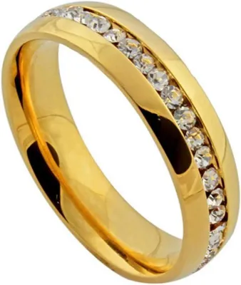 Productafbeelding van Gouden Damesring - Trouwring Zirkonia - Bruiloft Cadeau - Klassiek Ontwerp - Pave Zetting - Goud