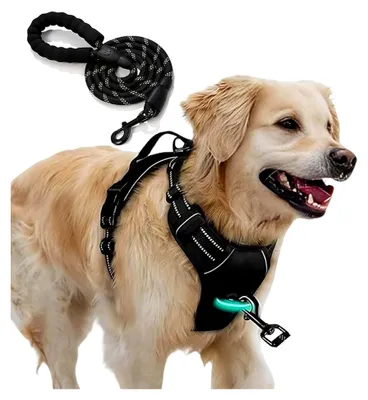 Produktbild von Hundegeschirr für mittelgroße und große Hunde, atmungsaktives Y-Brustgeschirr mit Reflektoren und Tragegriff, verstellbar und weich gepolstert für breitbrüstige Hunde, Schwarz, Größe L
