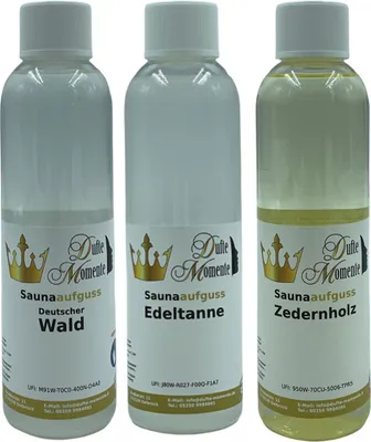 Produktbild von 3 x 250ml Saunaaufguss mit holziger Note: Deutscher Wald (Tanne, Fichte, Latschenkiefer), Edeltanne und Zedernholz
