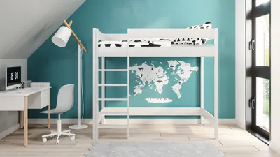 Produktbild von Hochbett Hugo 160x80 Kinderbett mit Rausfallschutz & Lattenrost, Massivholz