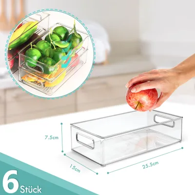 Produktbild von Freetoo Kühlschrank Organizer 6er Set Aufbewahrungsbox Organisation Stapelbare Fridge Organizer Box für Küchen, Kühlschrank, Schränke, 25,5 x 15 x 7cm
