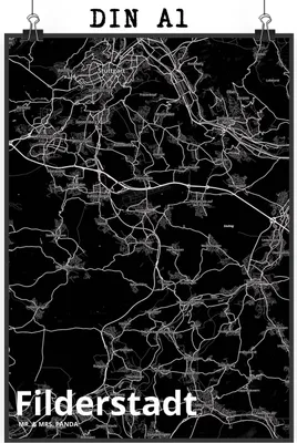 Produktbild von Mr. & Mrs. Panda Bild Filderstadt DIN A1 - Geschenk, wanddeko, Stadt, Wanddekoration, Dorf Karte Landkarte Map Stadtplan, drucke, Wandbild, Plakat