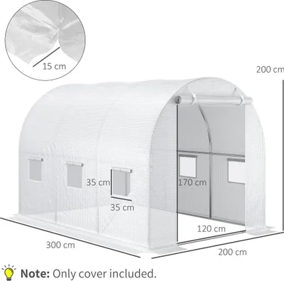 Produktbild von Gewächshaus Abdeckung - Ersatzabdeckung PE 3x2x2 m - 6 Fenster - Rolltür - Wasserdicht - Schwarz
