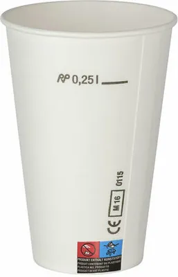 Produktbild von 200x Kaltgetränkebecher Pappbecher weiß mit CE Eichstrich 250 ml