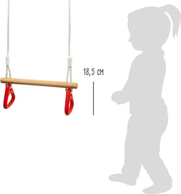 Produktbild von small foot Schaukelset mit Turnringen & Trapezstange, aus Holz, Kunststoff, Seil, Metall, Seillänge 180 cm, Ring Durchmesser 15 cm, Stangenbreite 45 cm, bis 70 kg, ab 3 Jahren