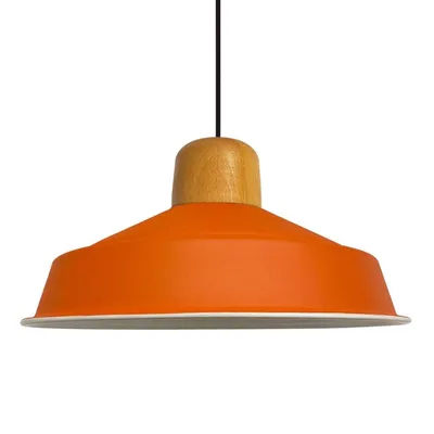 Produktbild von Pendelleuchte Asletl Deckenpendelleuchte aus Holz 41cm Orange Metall Vintage Lampe