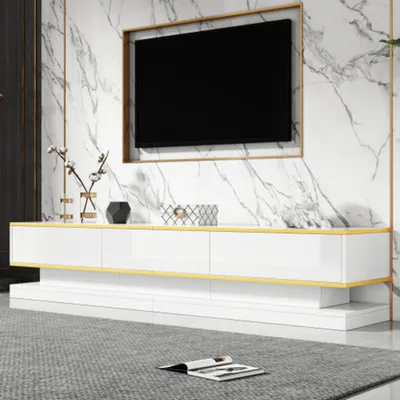 Produktbild von TV-Schrank,Fernsehschrank,Lowboard mit 3 Schubladen, Hochglanz-TV-Ständer mit großem Stauraum,TV-Tisch,200*40*40cm