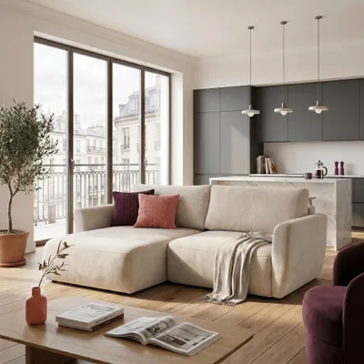 Produktbild von MUFFO Ecksofa BELLA L Links mit Schlaffunktion 140x205 Velours Creme