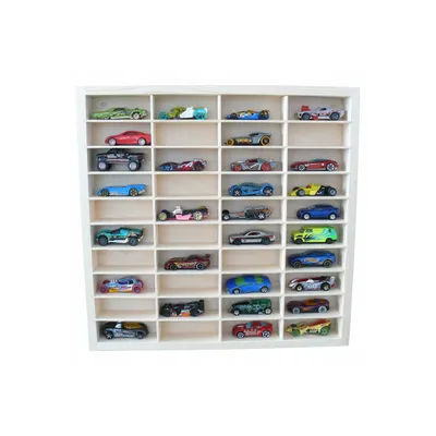 Produktbild von Holzregal für Hot Wheels – 40 Fächer – Wandregal für Modellautos – Organizer für Kinderzimmer & Sammler