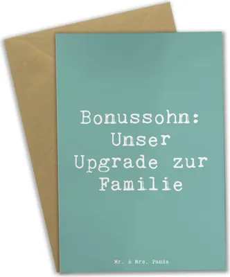 Produktbild von Mr. & Mrs. Panda Grußkarte Spruch Bonussohn Wertschätzung - Meeresbrise - Geschenk, Weihnachten, Familienmitglied, weihnachtskarten, Lächeln, Familienbindung, Stiefsohn