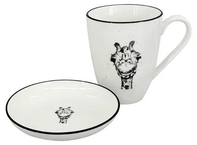 Immagine prodotto di Set di 2 pezzi - Tazza 450ml e ciotola Giraffe, bianco/nero