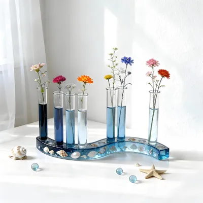 Produktbild von Silikonformen, Gießformen, Vase mit 7 Reagenzgläsern, S-förmiger Blumenhalter, selbstgemachte Geschenke