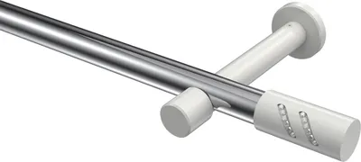Produktbild von Interdeco Gardinenstange / Vorhangstange Chrom / Weiß, Typ Prestige Zoena (Glitzerzylinder) ohne Ringe, 20 mm Ø 1-läufig, 320 cm
