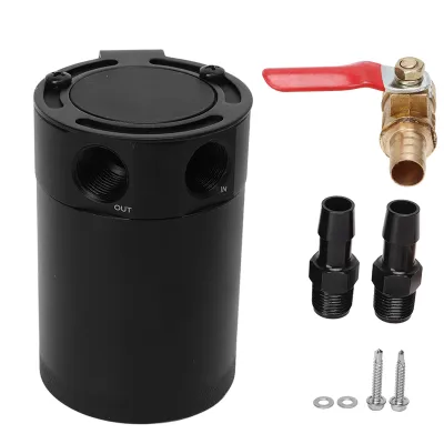 Imagen del producto de Tanque colector de aceite universal de aleación de aluminio de 300 ml, con dos puertos y válvula de drenaje