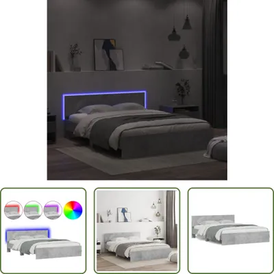 Produktbild von The Living Store Bettgestell mit Kopfteil und LED-Beleuchtung Betongrau