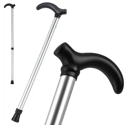 Produktbild von Gehstock Faltstock Spazierstock Teleskop Aluminium verstellbar 77 bis 90 cm Silber Derby Griff