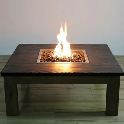 Produktbild von Gasfeuerstelle Colima mit Schiefer Tischplatte & Weidenholz-Gestell