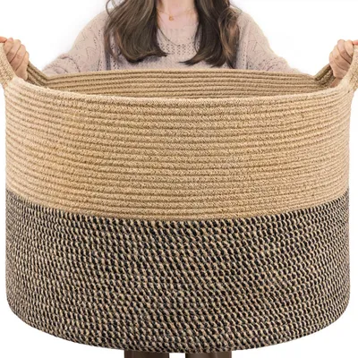 Immagine prodotto di Cesto portaoggetti grande per la cameretta dei bambini, intrecciato, 55x35 cm, nero e juta