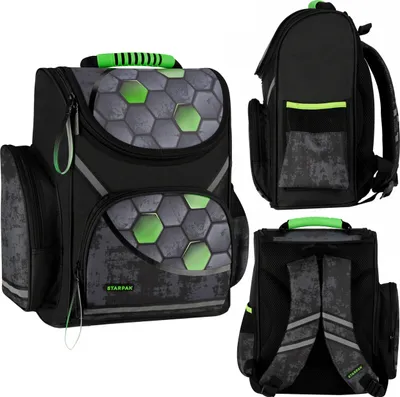 Produktbild von Football Schwarz-grüner Schulrucksack, Schulranzen 37x32x22cm, gepolstert