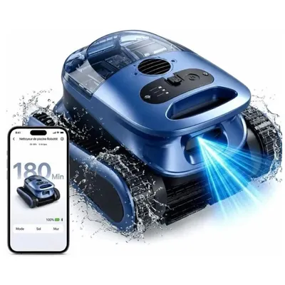 Image de Robot Piscine sans Fil, 180Min&200m², Robot Aspirateur, Forte Puissance d’Aspiration, Nettoie Sol/Parois/Ligne d’eau, avec APP