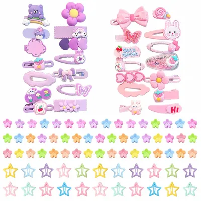 Image de Lot de 100 mini pinces à cheveux pour filles, avec divers motifs
