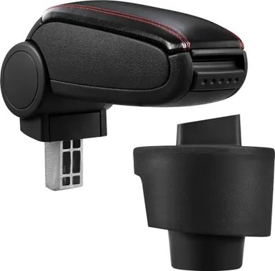 Immagine prodotto di [Bracciolo centrale, perfetto per Seat Ibiza (tipo 61) negli anni a partire dal 2008 (3 e 5 porte) e per le autovetture - bracciolo con vano portaoggetti - rivestimento - Similcuoio nera con cuciture rosse