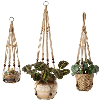 Productafbeelding van Makramee plantenmand – Ophangbaar – Voor kamerplanten – Set van 3