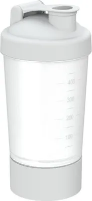 Image de Shaker 400 ml "Protein" Pro 1 - Shaker fitness pour boissons protéinées & sportives - Gym Shaker avec passoire amovible & compartiment amovible - transparent/blanc