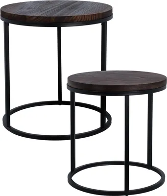 Obrázek produktu pro Sada kávových stolků s dřevěnou deskou, kovová konstrukce, 2 ks, Ø 43 cm, Ø 38 cm