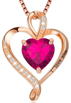 Produktbild von Herz Kette Damen Silber 925 mit "I love you" Gravur und Geburtsstein, Geschenkbox Roségold