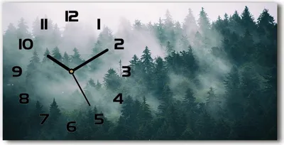 Produktbild von Wanduhr aus Glas – 60x30 cm - Glasbild - Glasuhr - Gehärtetes Glas - schwarze-zeiger - den Wald Nebel über