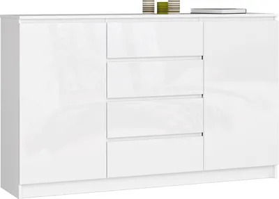 Obrázek produktu pro Akord Komoda 2-dveřová 4-zásuvková bílá/bílý lesk 160x40x99 cm