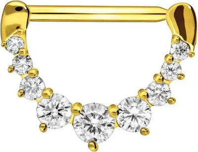 Produktbild von Brustwarzenpiercing, Chirurgenstahl Nippelpiercing Clicker 9 KRISTALLE Gold Stablänge: 14mm
