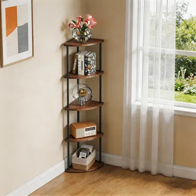 Produktbild von Eckregal stehend mit 5 Ebenen,Bücherregal,Mehrzweckregal Standregal, Aufbewahrungsregal, Lagerregal für Küche, Bad, Wohnzimmer,Büro 30x30x124cm