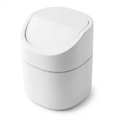 Imagen del producto de Mini cubo de basura de escritorio con tapa, de plástico, 13x16 cm, ideal para oficina y baño