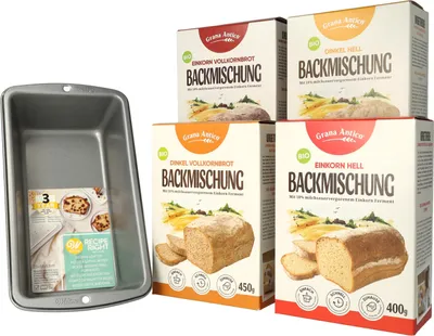 Produktbild von Grana Antico Dinkel und Einkorn Set 4 Sorten + Backform