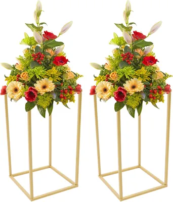 Produktbild von Pflanzenständer 2 Stück Blumenhocker Blumenständer säulenständer Blumenboden Vase Gold  für Hochzeit Herzstück Tische Party