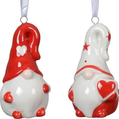 Christbaumschmuck Keramik 9cm Wichtel Figur 1 Stück sort. Rot / Weiß